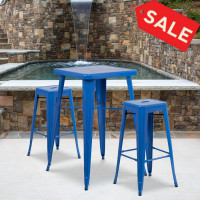 Flash Furniture CH-31330B-2-30SQ-BL-GG Metal Bar Table Set in Blue